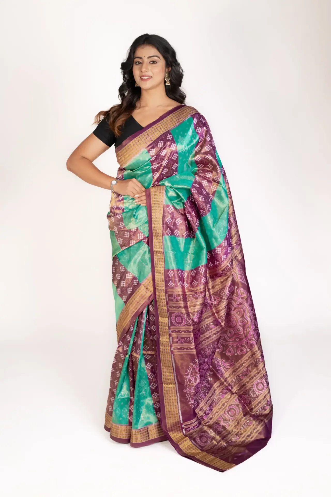 Tissue Silk Black and Red Bomkai Saree with Traditional Henna & Floral Tapestry