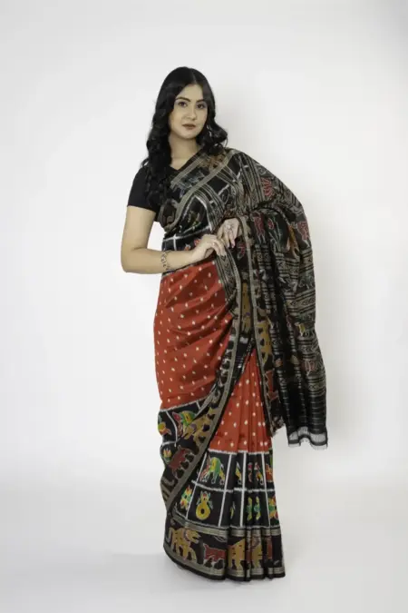 Pure Mulberry Silk Red and Black Khandua Saree with Nabakothi Border
