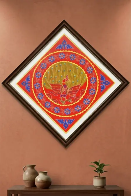 Red Chandua with Peacock Design