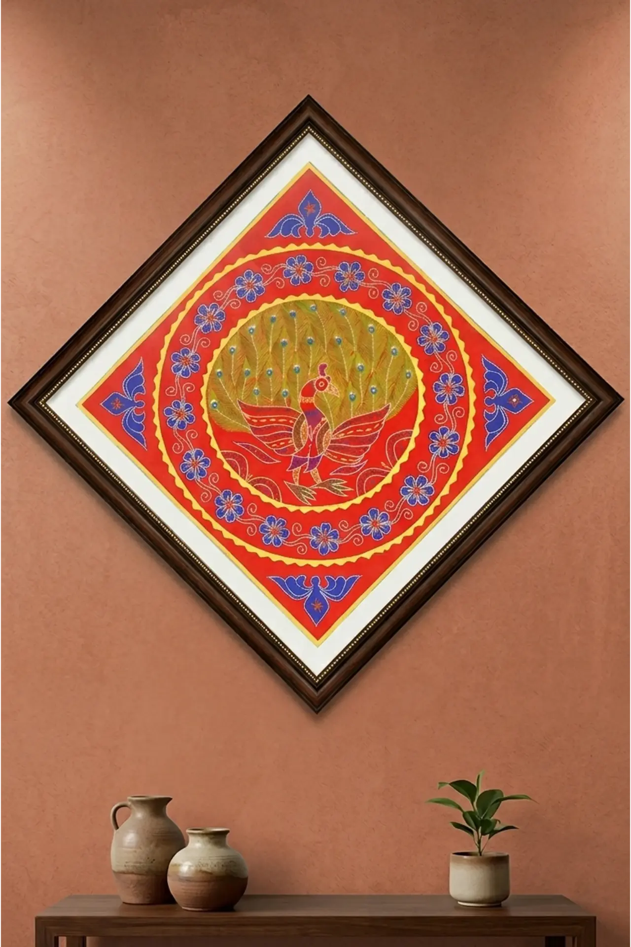 Red Chandua with Peacock Design